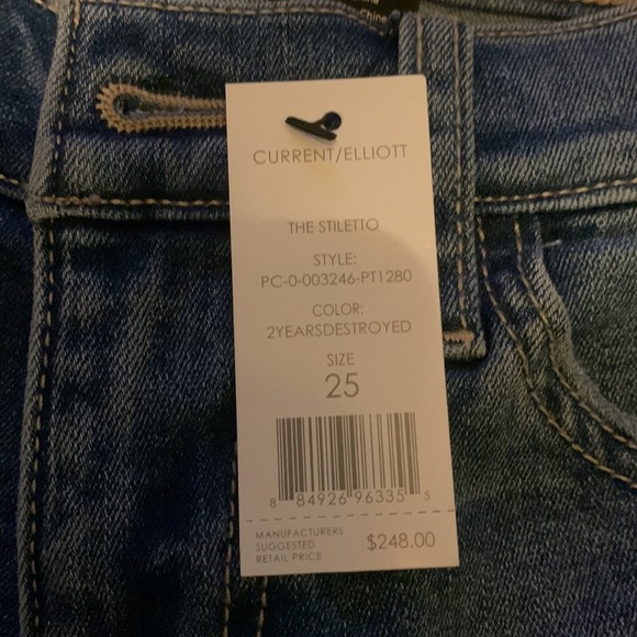 New Current/Elliott - The Stiletto Jean In 2 Year Destroy Stretch Indigo - Picture 10 of 11